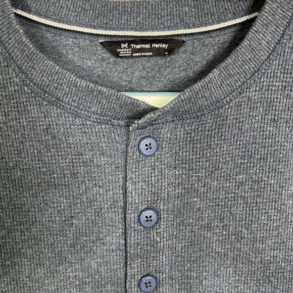 Thermal Henley 3 Button Front Long Sleeve Man’s Sz M Blue Regular Fit - Picture 3 of 8